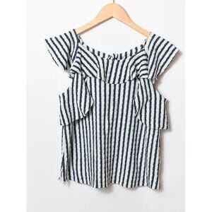 Anthropologie Eva Franco Textured Blue Stripe Sleeveless Top Bow Detail Size S